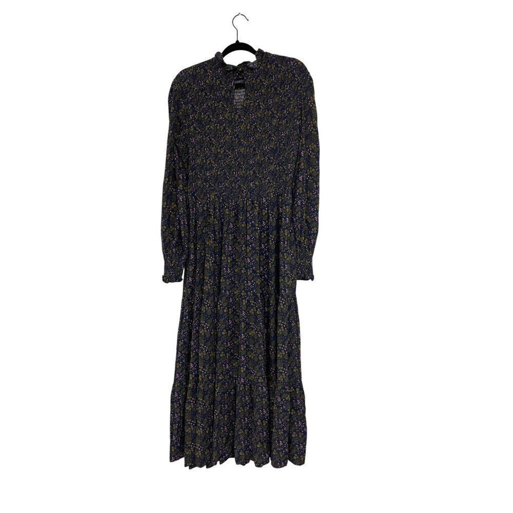 Boden Womens Smocked Tiered Midi Dress UK 16 US 12R Navy blue Floral D0306 NWT - Picture 2 of 13